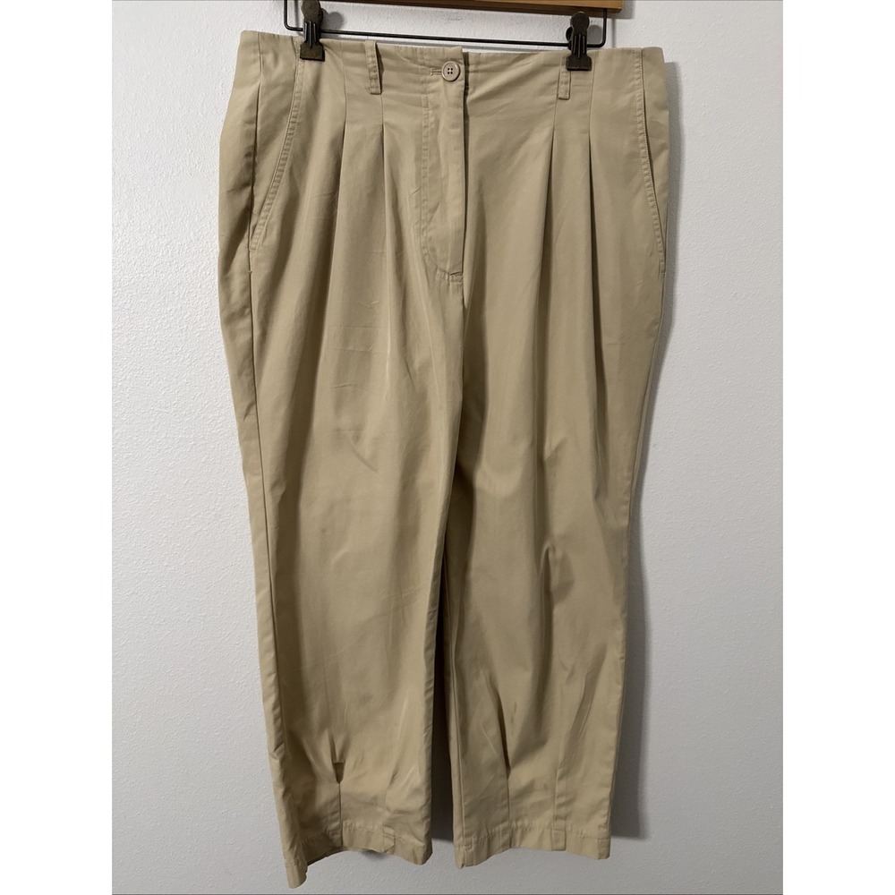 ESPRIT Women's Cropped Pants High Waist decorative pleats Size 12 Tan 083EE1B348